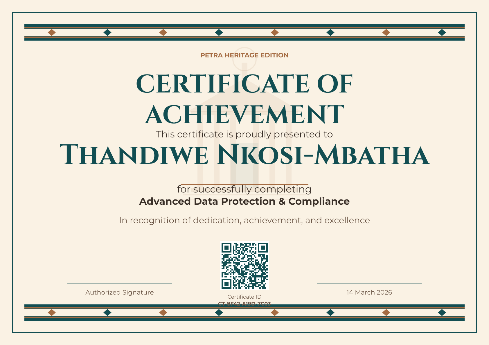 Petra Heritage Certificate