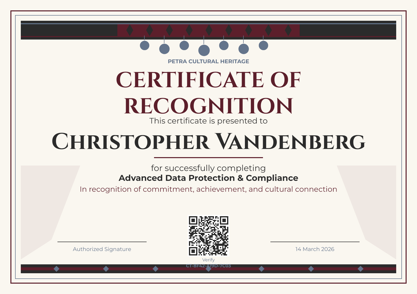Petra Bedouin Heritage Certificate