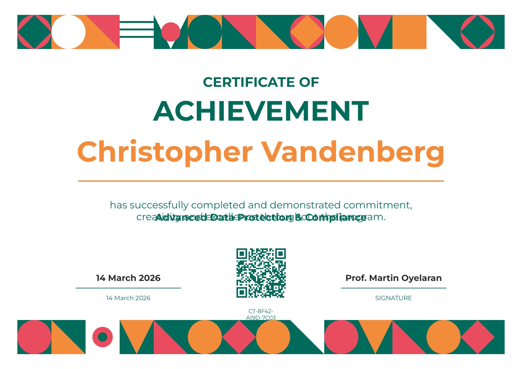 Geometric Mosaic Certificate of Achievement